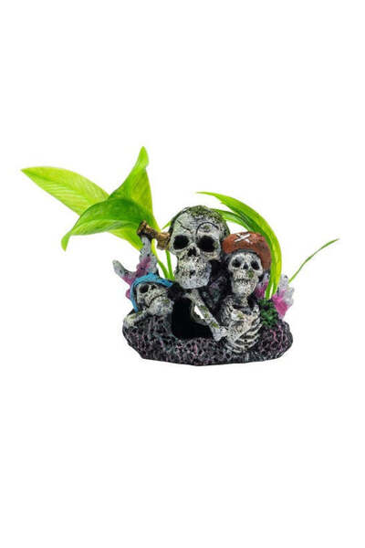 Aqua AquaSpectra Pirate Skull Group Aquarium Decor 11x7x11cm