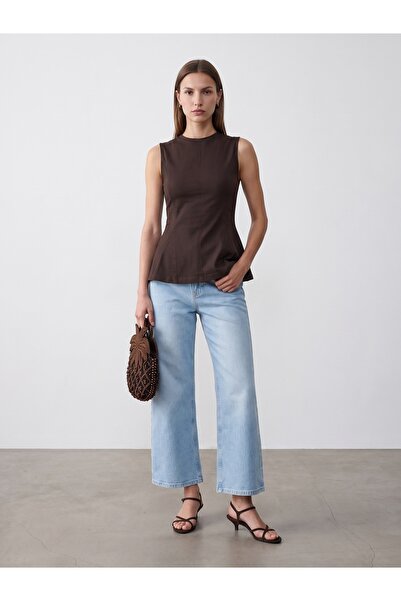 Dilvin 32960 100% Cotton Sleeveless Top-Dark Brown