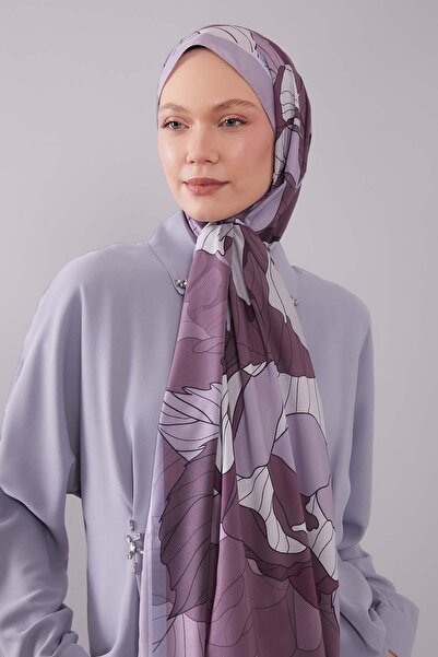 Levidor Purple Floral Pattern Moos Chrep Shawl