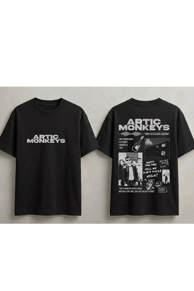 SVART WEAR Tricou unisex supradimensionat cu imprimeu Arctic Monkeys, 100% bu...