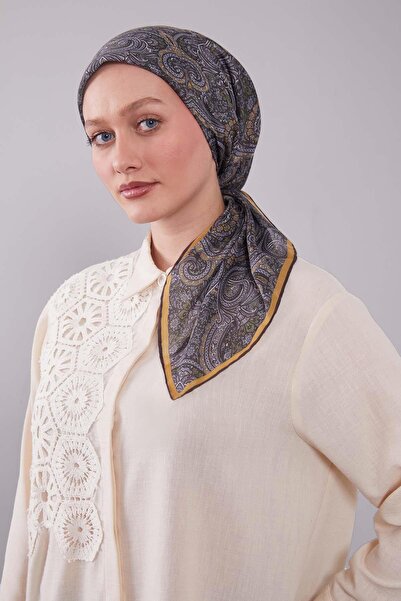 Levidor Khaki Ethnic Pattern Silk Cotton Scarf