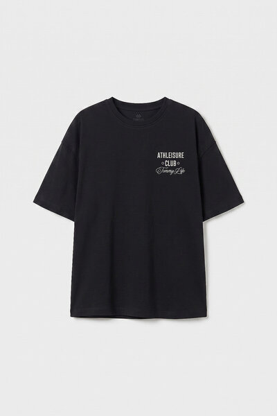 TOMMY LIFE Black Oversize Short Sleeve Printed Girls' T-Shirt - 75175