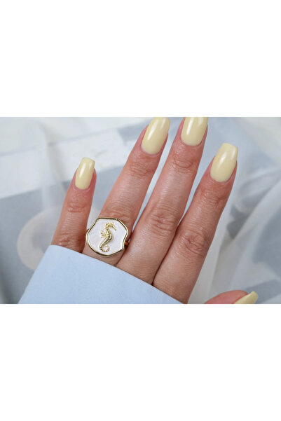 ATELİER TUĞBA Yzk527 Gold Adjustable Ring with Seahorse Figure