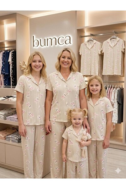 Bumca Pijama Desenli Anne Kız Kombinlenebilen Pijama Takımı