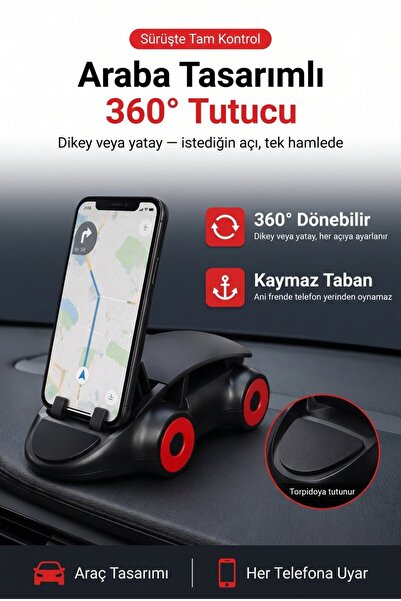 Evgereçlerim Araba Tasarımlı Ayarlı Oto Telefon Tutucu 360 Derece Dönebilen A...