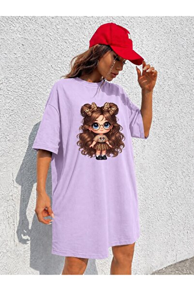 classy moda Γυναικείο έξτρα μακρύ μπλουζάκι με στάμπα Cute Girl με γυαλιά και...
