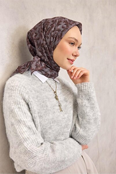 Silk Home Cotton Polyester Soft Scarf Coffee Tone Floral Pattern Non-Slip Tex...
