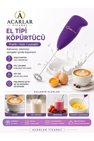 Acarlar Ticaret Renkli Pilli Mini Mikser Kahve Süt Köpürtücü