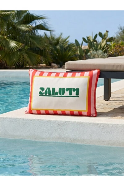 RahanDesign غطاء وسادة من جلد الغزال المزخرف بالخطوط الحمراء من SALUTI - 30x5...