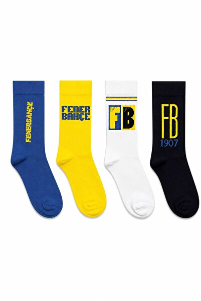 Fenerbahçe Lisanslı Taraftar Çorap Unisex 4'lü Yetişkin Soket Çorap 1907 Çora...