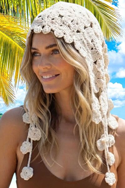 Uniquetrenders Women's Floral Motif Knitted Bandana Beanie Bohemian Summer Hat