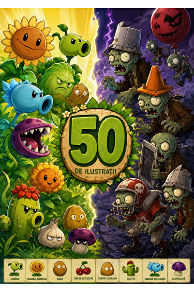 Generic Brand Carte de Colorat Plante vs. Zombi – A4 | 50 de Ilustrații Amuza...