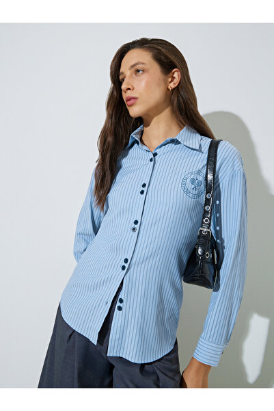 Styli Blue Striped Long Sleeves Double Button Shirt