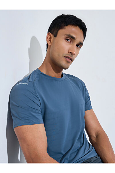 Styli Men Blue Short Sleeve Training T-Shirt With Reflector Print