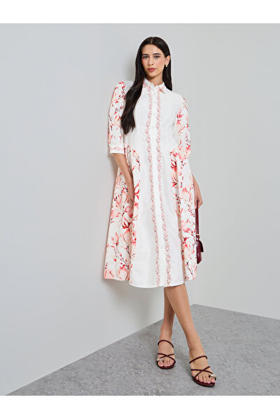 Styli Off-White Floral Shirt Midi Dress