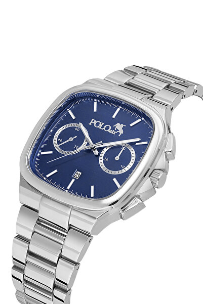 Poloair Calendar Square Case Men's Wristwatch Silver Navy Blue Color Pl-7086E2X
