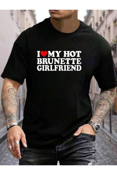 799 تي شيرت رجالي أسود 100% قطن بطبعة I Love My Hot Girlfriend، قميص صيفي قصي...