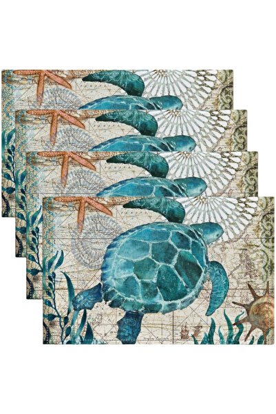 OEM Set 4 Suporturi de Masă Impermeabile Lavabile Vintage Țestoase 30 x 45 cm