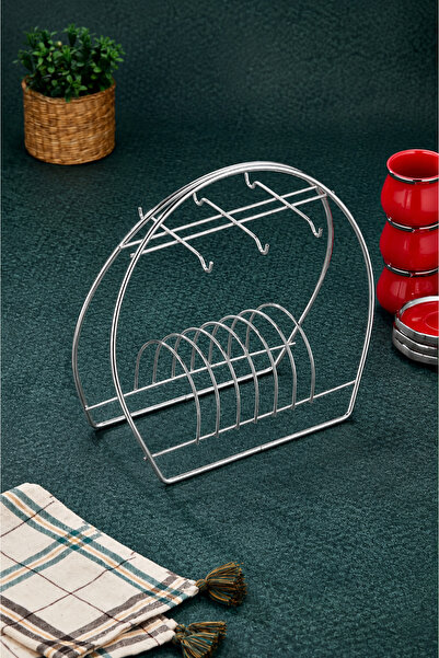 Kitchen Line Premium Silver Metal Cup Hanger and Saucer Rack Stand 6-Cup Capa...