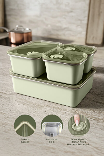 NESS HOME 4-Piece Stainless Steel Vacuum Storage Container, Oven and Cake Con...