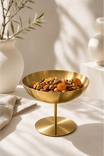 Anadolu Saray Gold Footed Metal Presentation Bowl Fruit Bowl Cookie Bowl Deco...