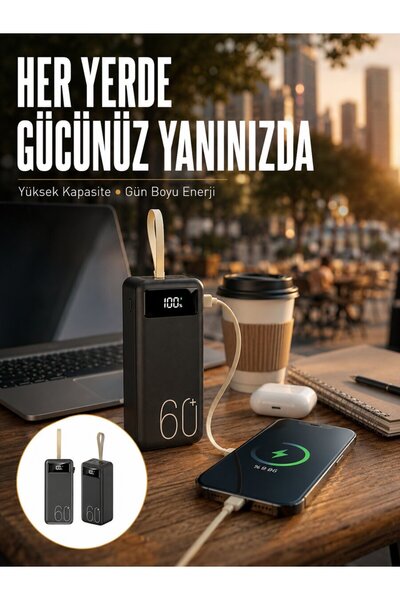 Powerbank 60.000 Mah Taşınabilir Şarj Hızlı El Fenerli Dijital Göstergeli Yeni - SMSHOP7763-2