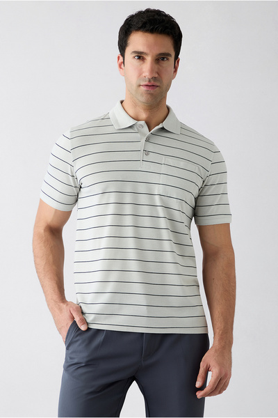 Kiğılı Regular Fit Striped Pocketed Buttoned Polo Collar T-Shirt