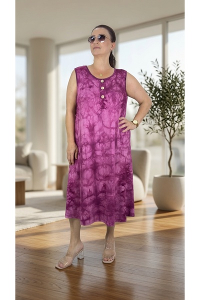 yagmurberen Tie-Dye Patterned Fully Stretchy Summer Fabric Circular Neck Jopo...
