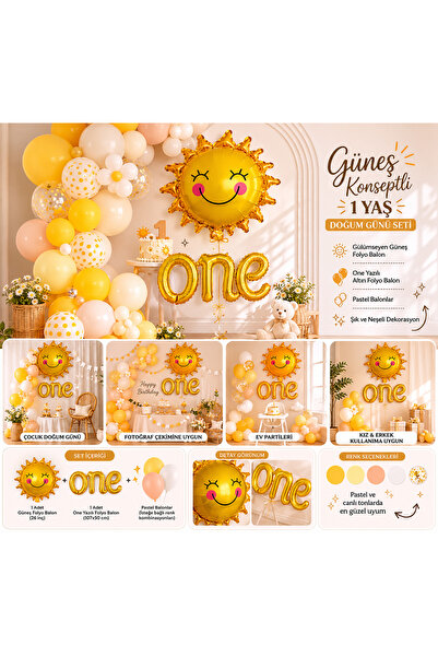 Gülfa Giftbox Güneş Temalı Doğum Günü Kutlama Seti | Yaz Partisi 1 Yaş Konsep...