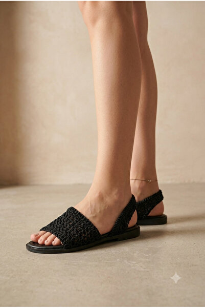 Moda Devrin Black Women's Summer Comfortable Daily Knitted Sandals