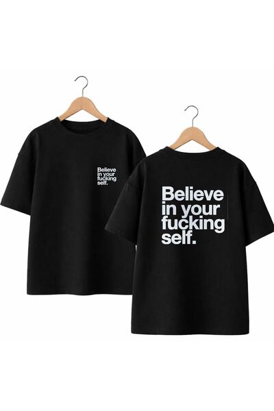 playwear Believe İn Your Back and Front Chest Printed 100% Cotton Oversize Lo...
