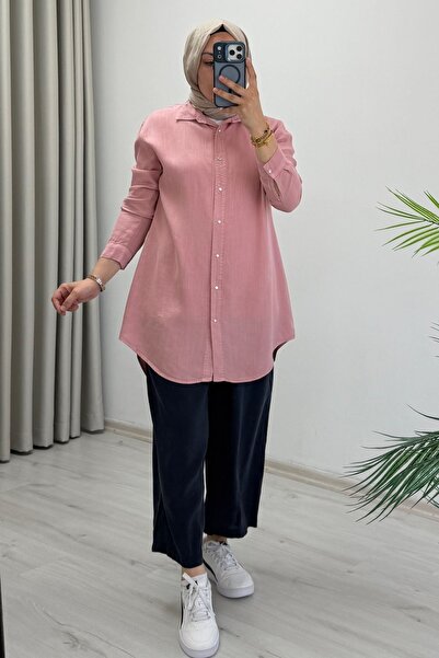 T Moda Store My Magazin Yazlık Tansel Kumaş Çıtçıt Düğmeli Tesettür Gömlek