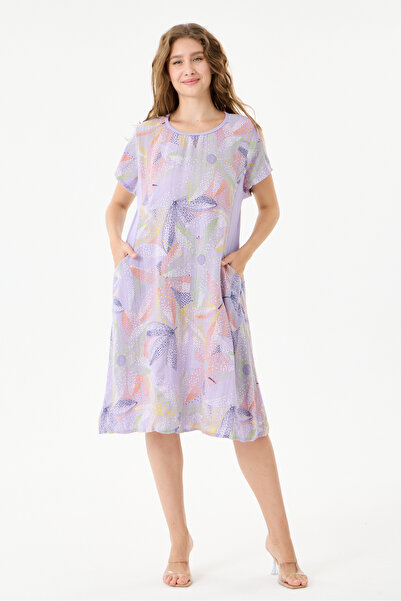 della moor Lilac Italian Floral Patterned Dress with Double Side Pockets 38 -...