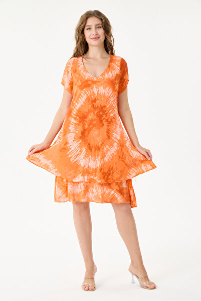 della moor Orange Italian Batik Patterned Lined Midi Length Dress Size 38 - 42