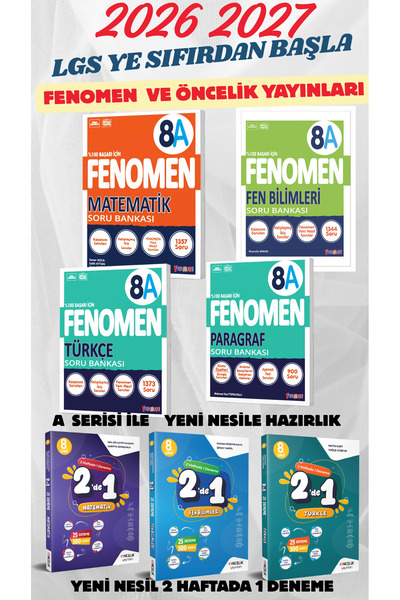 2027 LGS 8.SINIF A SERİSİ YENİ NESİLE HAZIRLIK TEST SORU BANKASI DENEME KİTABI SETİ FENOMEN-ÖNCELİK-TÜRKÇE MATEMATİK FEN PARAGRAF A