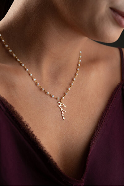 beonejewelry 925 Ayar Gümüş Kişiye Özel İnci Zincirli İsim Kolye