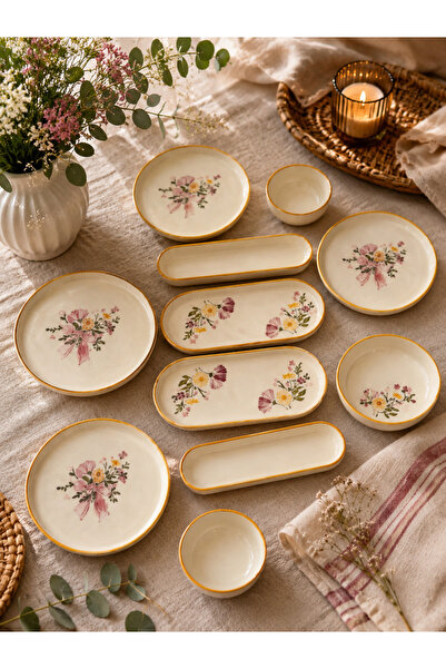 Yasvera Ceramics 6 kişilik 14 parça GERBELA kahvaltı takımı