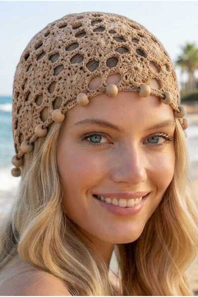 Uniquetrenders Women's Natural Wooden Beaded Knitted Beanie Mesh Textured Boh...