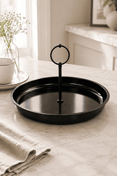 Sarkap Home 26 cm Tek Katlı Yuvarlak Kulplu Sunumluk -Siyah
