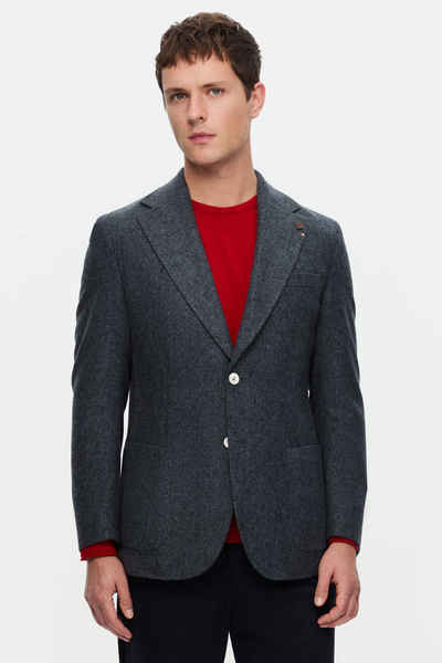 Damat Regular Fit İndigo Düz Kumaş Ceket