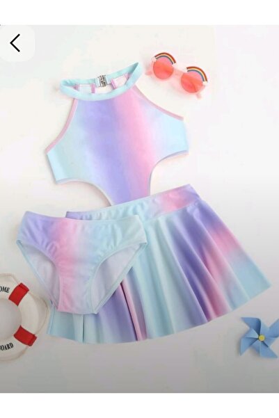 ARBİ kids Κοριτσίστικο μοντέρνο πολύχρωμο φόρεμα μαγιό με λεπτομέρειες κοπής