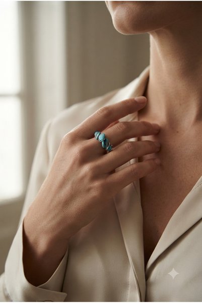 ZGNOVA Turquoise Natural Stone Adjustable Plated Ring