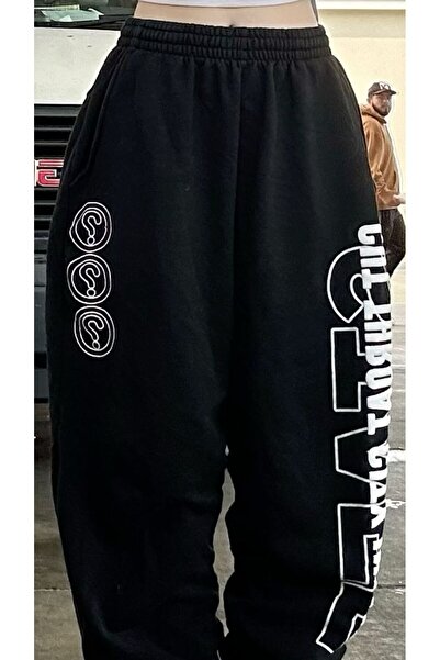 classy moda Unisex Symbol Front Printed 2 Thread Combed Cotton Baggy Trousers
