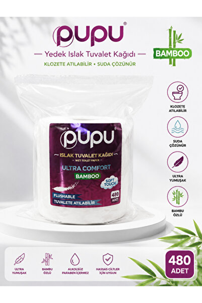 Pupu Islak Tuvalet Kağıdı Yedeği 480 Adetli Klozete Atılabilir Flushable