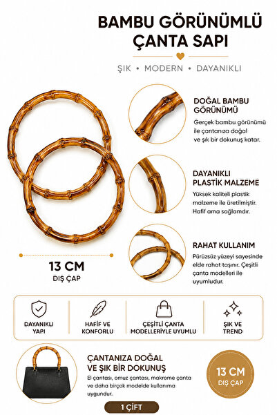 vollen yarn Bambu Görünümlü Yuvarlak Çanta Sapı 13 cm 1 Çift (2 Adet) Plastik...