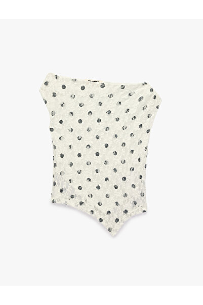 Koton Slim Fit Asymmetrical Cut Polka Dot Sleeveless Lace Blouse