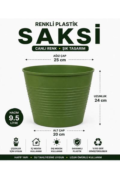 NEXVORİA Dekoratif Plastik Saksı Yeşil Tabaksız – Dayanıklı Renkli Çiçek Saks...