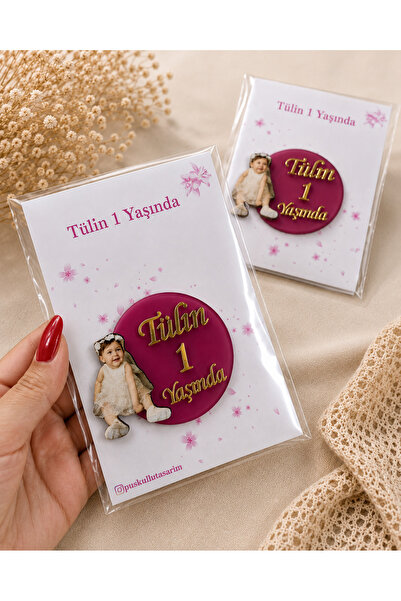 TWİN COLLECTION Kişiye Özel 1 Yaş Magneti – Fotoğraflı Pleksi Magnet – Doğum ...