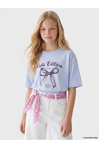 LC Waikiki Lcw Kids Lilac Crew Neck Paris Printed Girls' T-Shirt