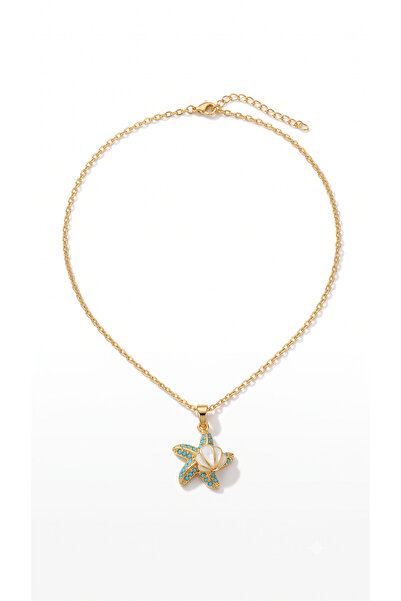 SAAF Jewelry Colier cu pandantiv stea de mare, din oțel inoxidabil placat cu ...